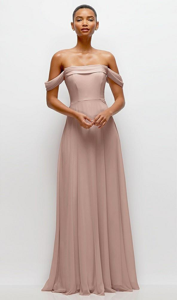 off-the-shoulder draped neckline maxi dress