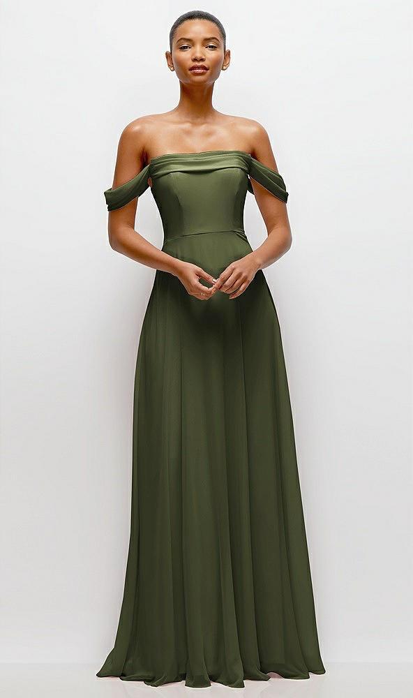 off-the-shoulder draped neckline maxi dress