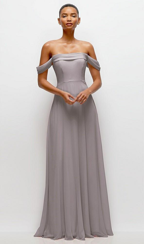 off-the-shoulder draped neckline maxi dress