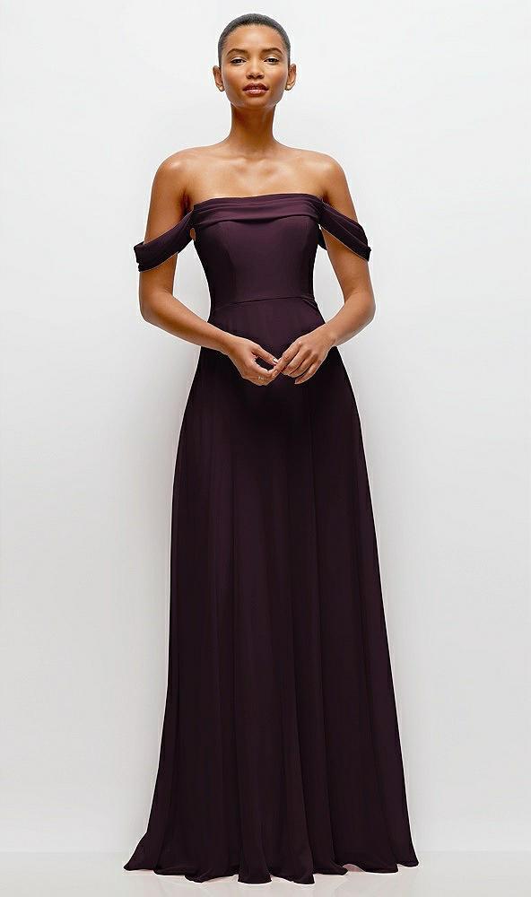 off-the-shoulder draped neckline maxi dress
