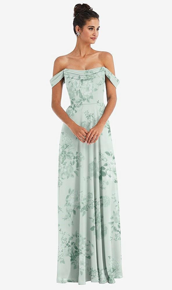 off-the-shoulder draped neckline maxi dress