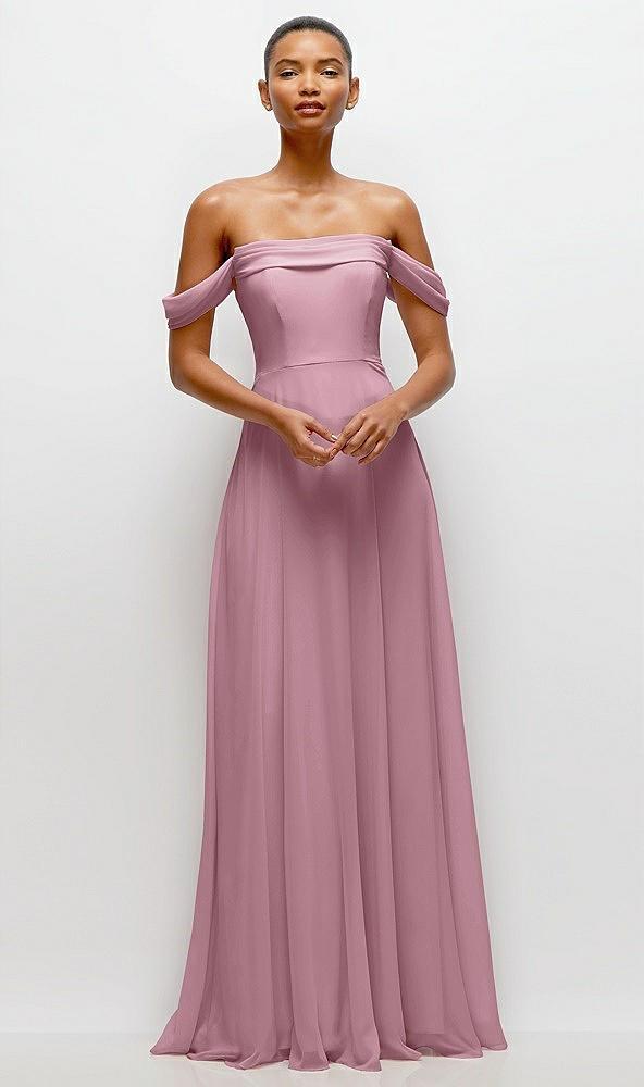 off-the-shoulder draped neckline maxi dress