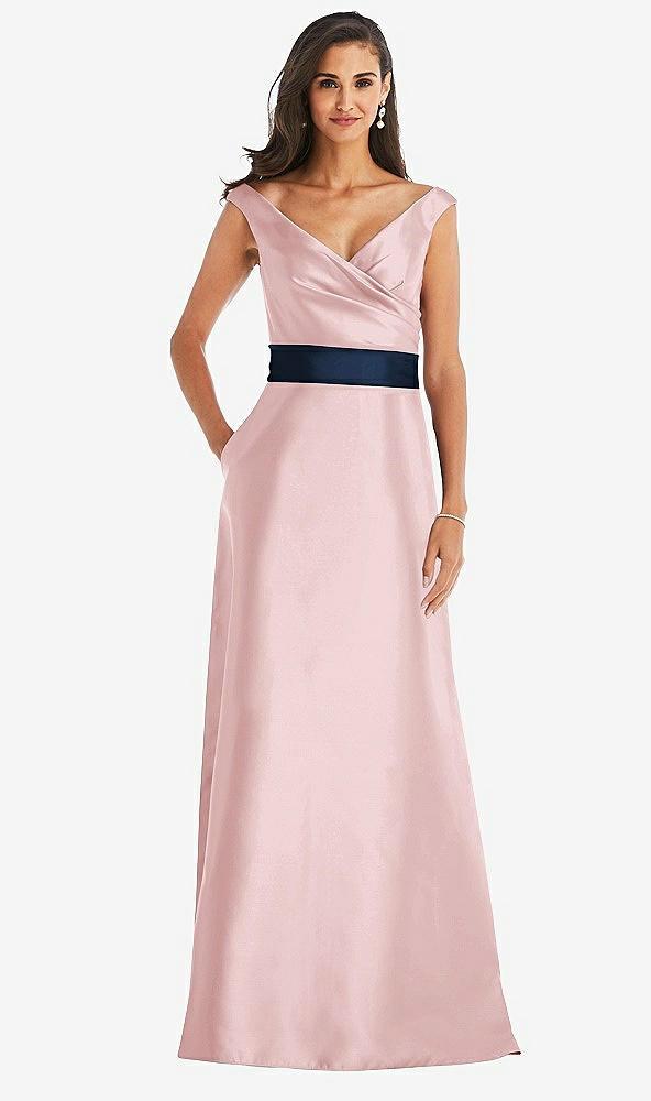 off-the-shoulder draped wrap satin maxi dress