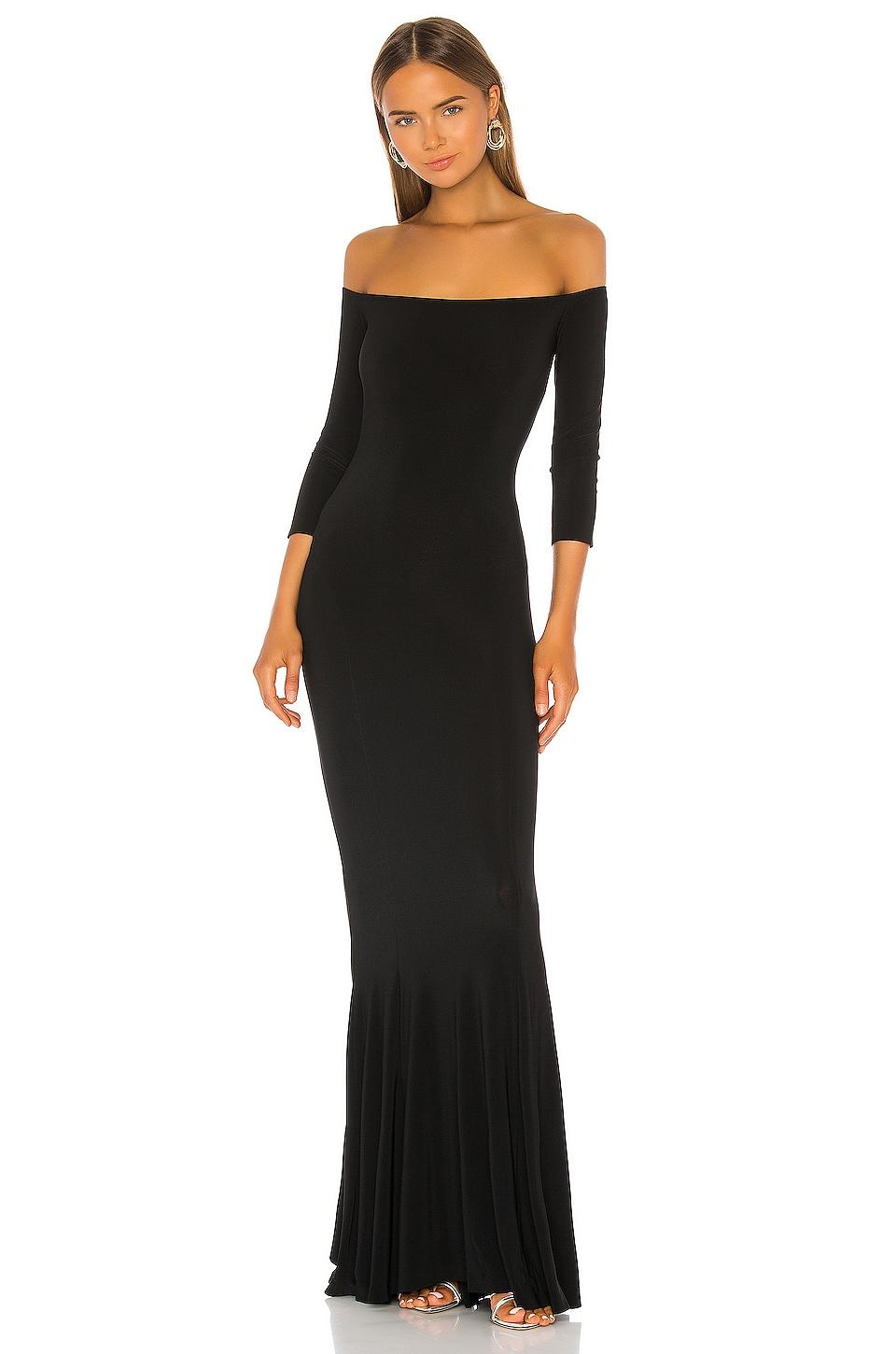 off the shoulder fishtail gown