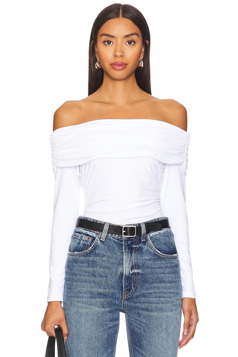 off the shoulder gathered long sleeve top