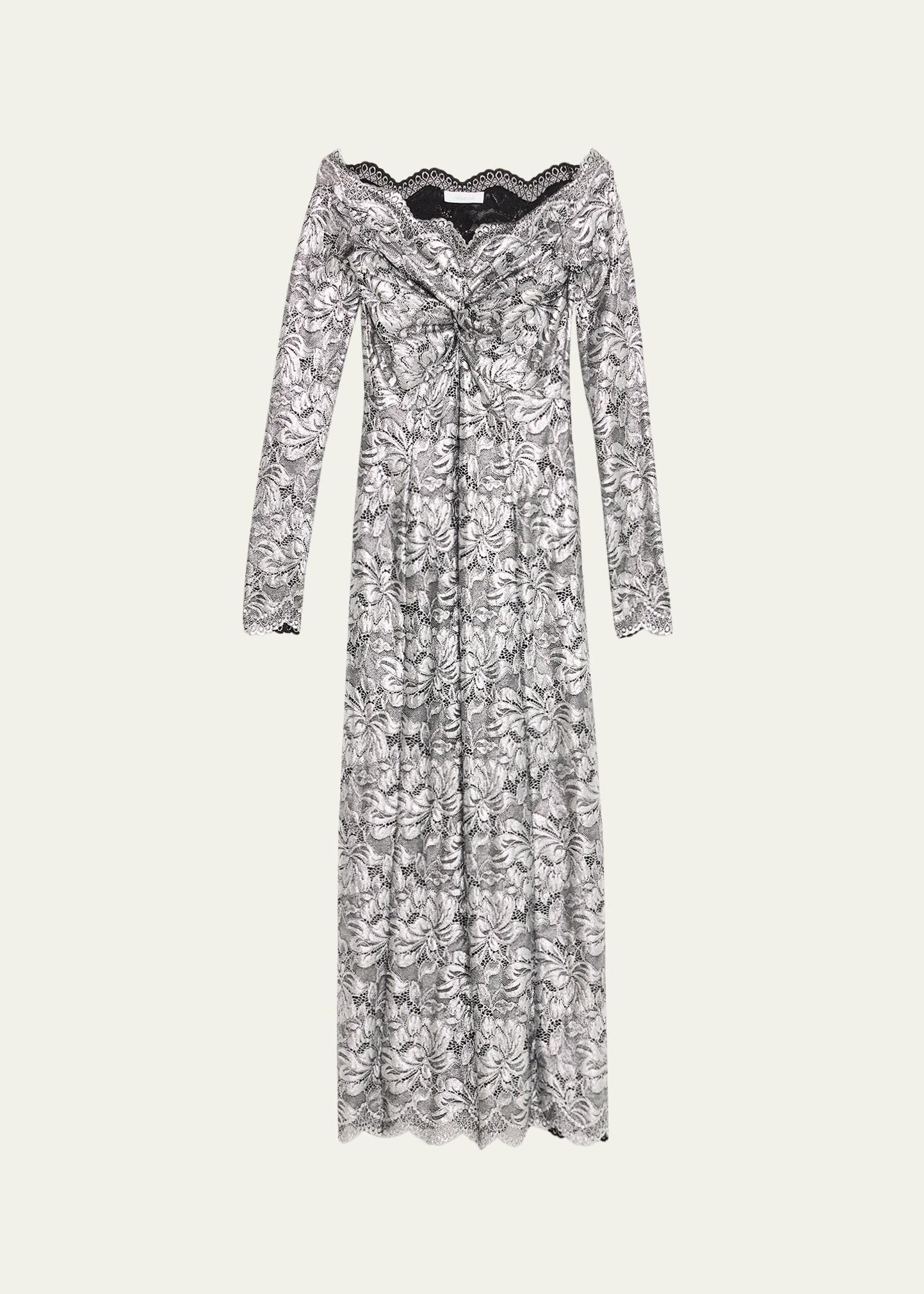 off-the-shoulder lace midi dress