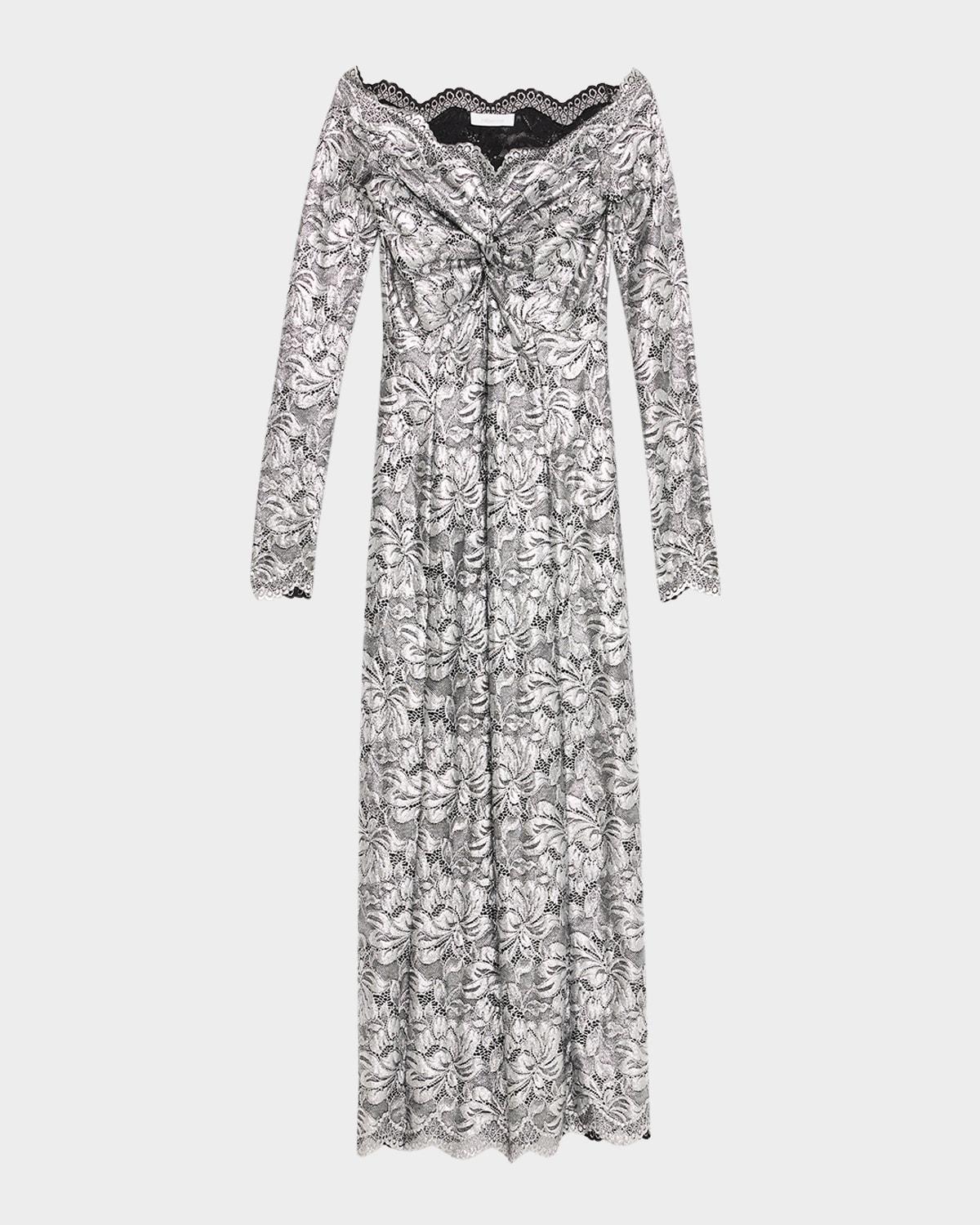 off-the-shoulder lace midi dress