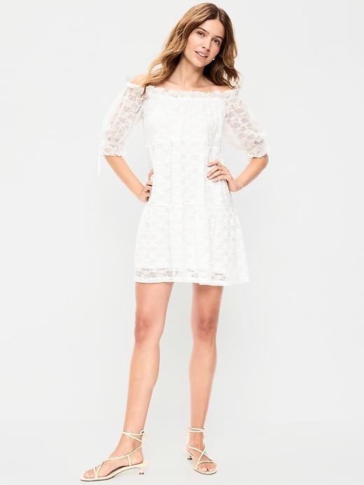 off-the-shoulder lace mini dress