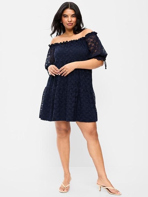 off-the-shoulder lace mini dress