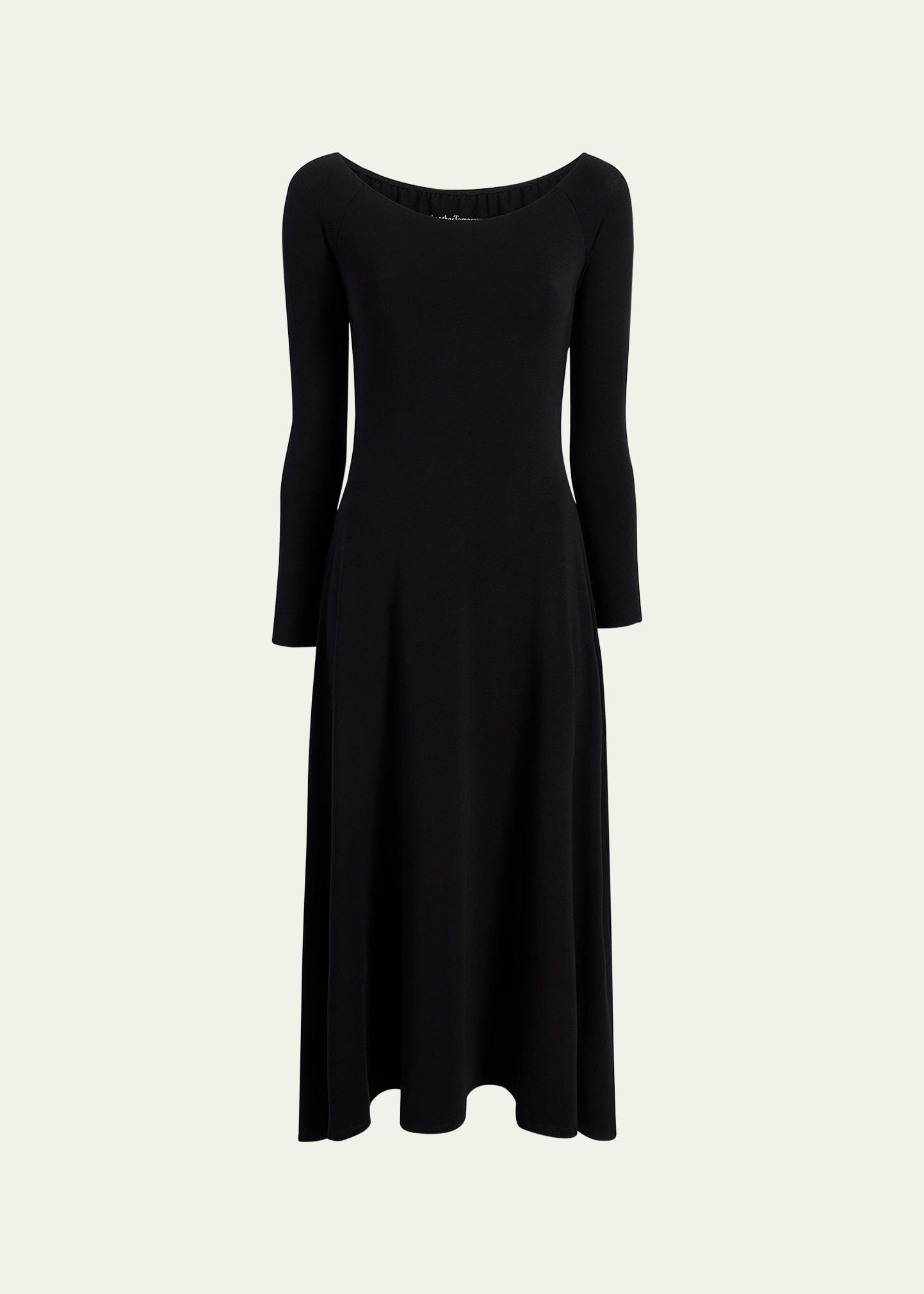 off-the-shoulder long-sleeve leotard midi dress