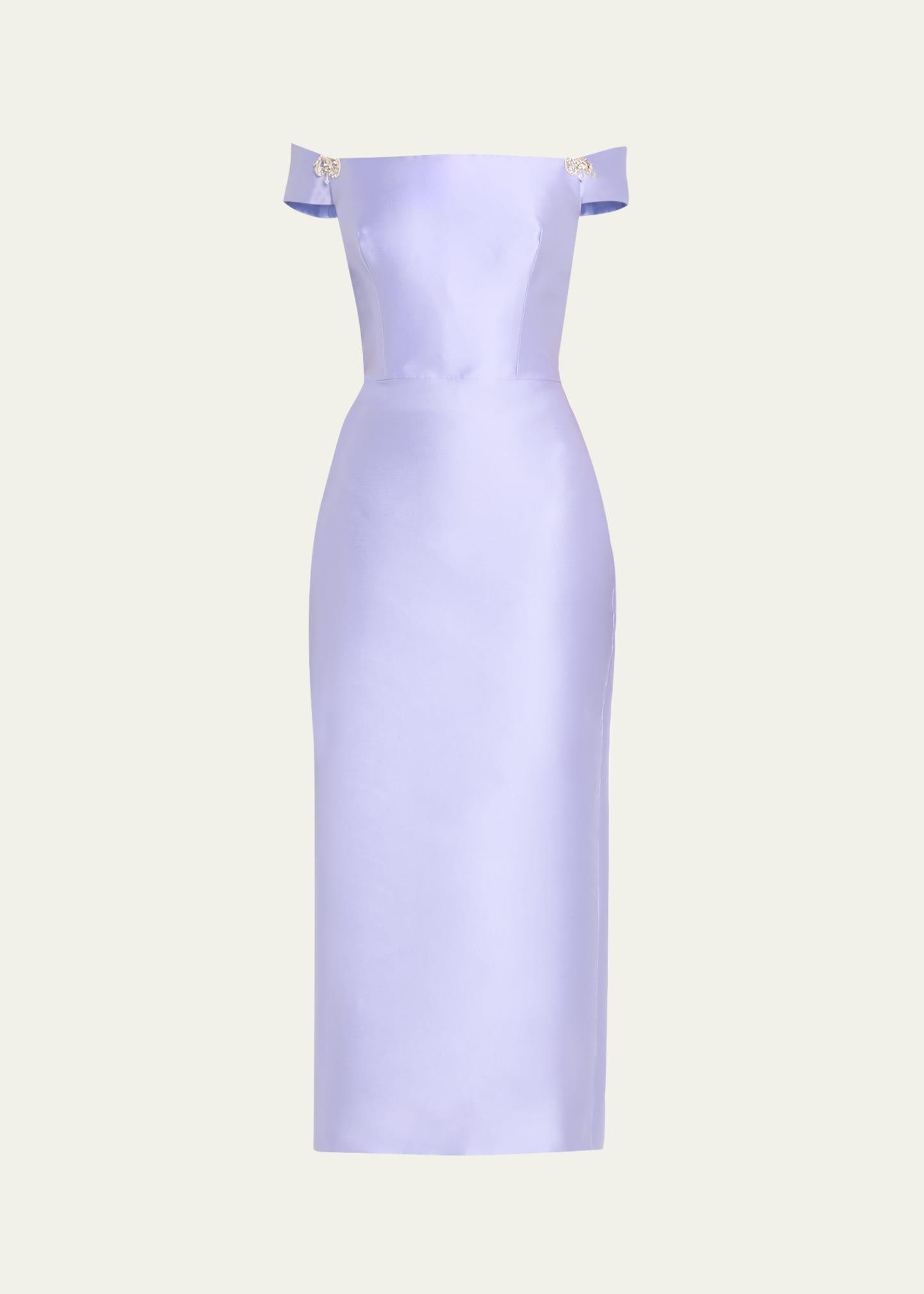 off-the-shoulder mikado pencil dress