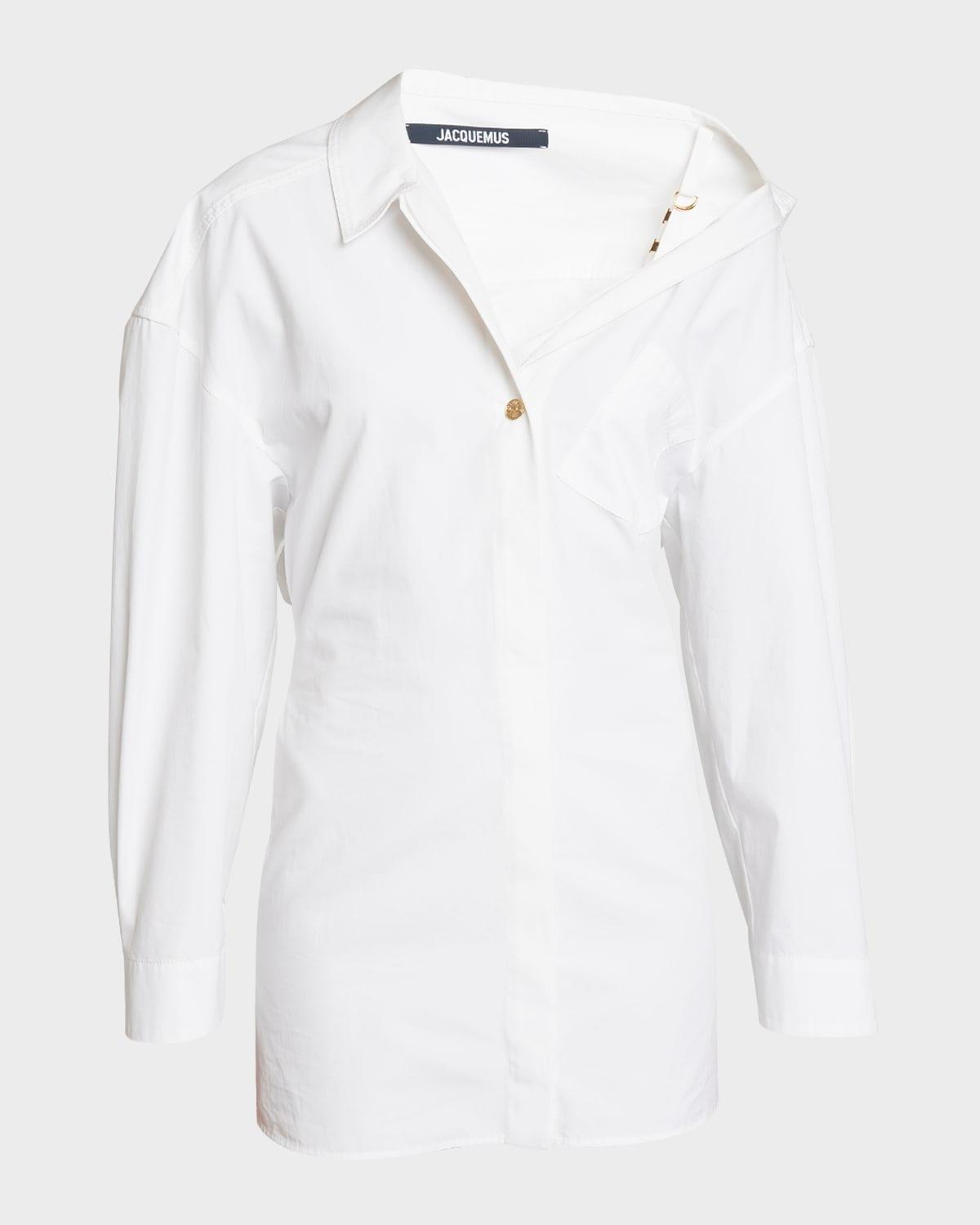 off-the-shoulder mini shirtdress