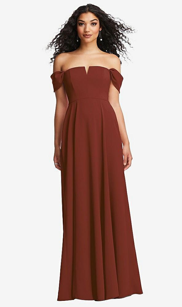 off-the-shoulder pleated cap sleeve a-line maxi dress
