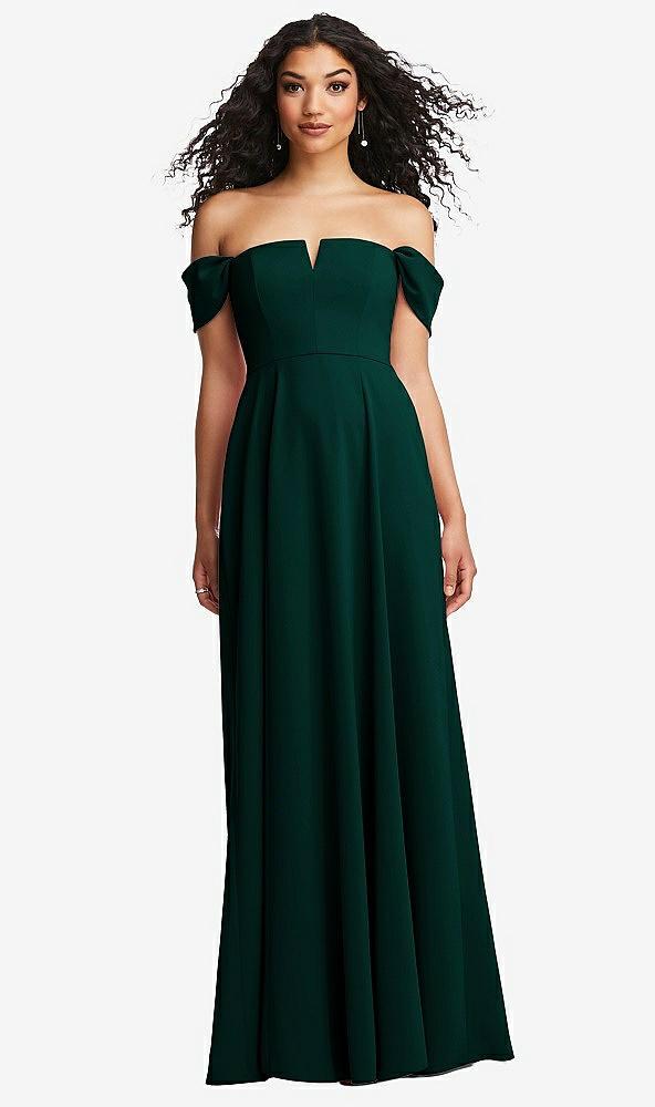 off-the-shoulder pleated cap sleeve a-line maxi dress