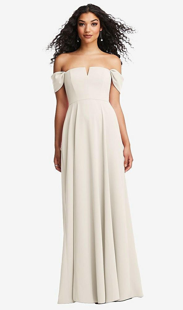 off-the-shoulder pleated cap sleeve a-line maxi dress