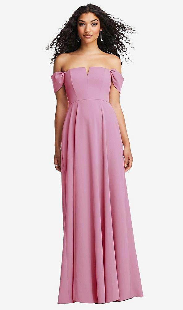 off-the-shoulder pleated cap sleeve a-line maxi dress