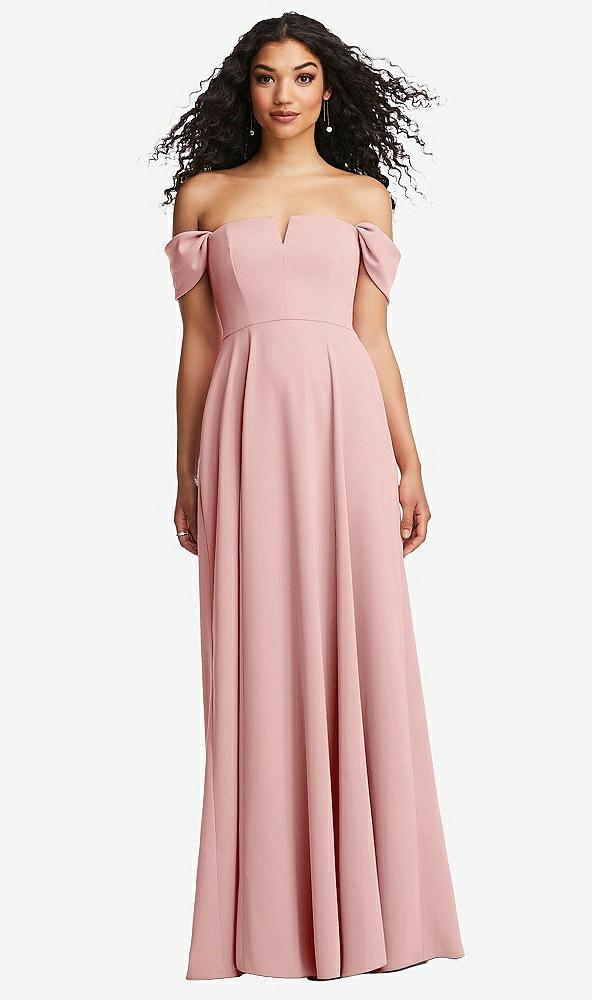 off-the-shoulder pleated cap sleeve a-line maxi dress