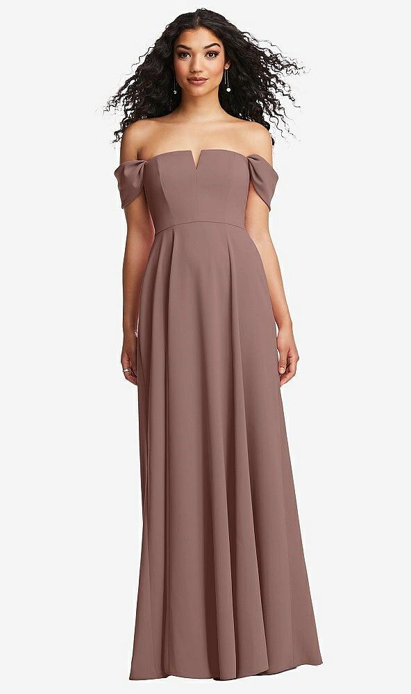 off-the-shoulder pleated cap sleeve a-line maxi dress
