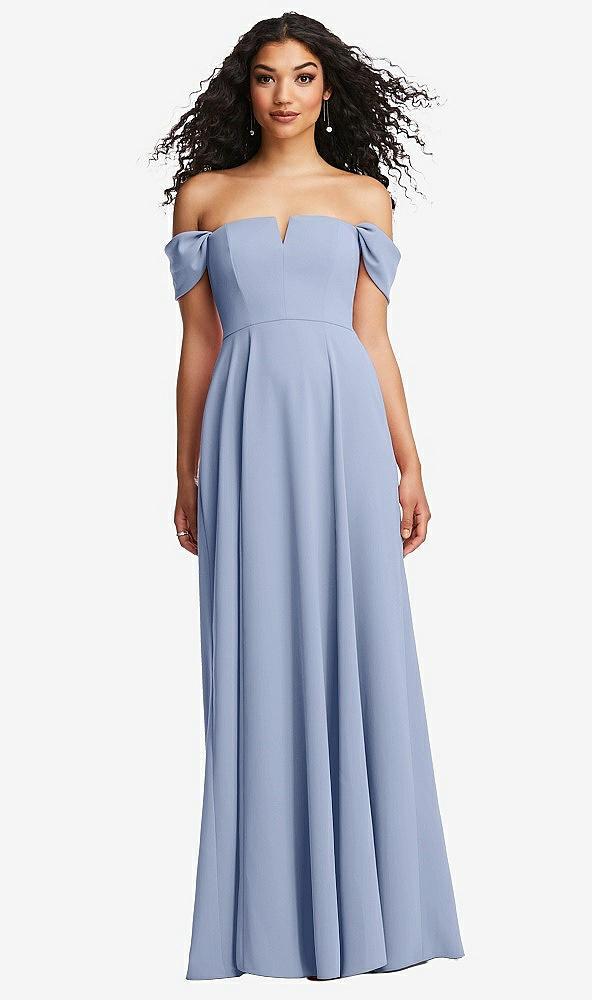 off-the-shoulder pleated cap sleeve a-line maxi dress