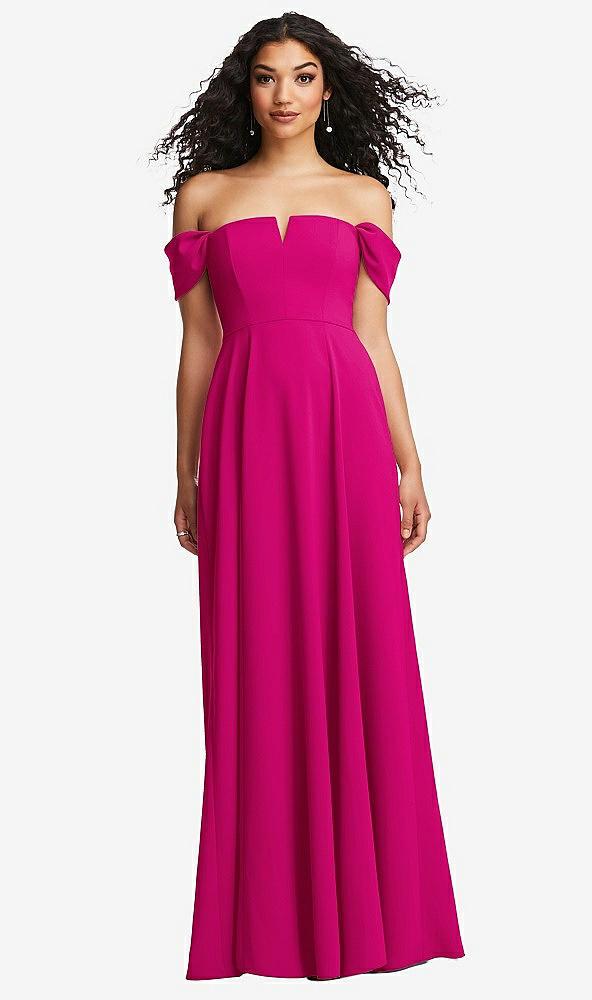 off-the-shoulder pleated cap sleeve a-line maxi dress