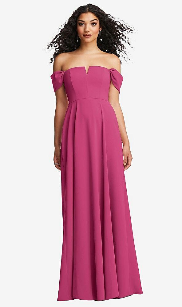 off-the-shoulder pleated cap sleeve a-line maxi dress