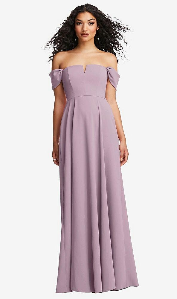 off-the-shoulder pleated cap sleeve a-line maxi dress