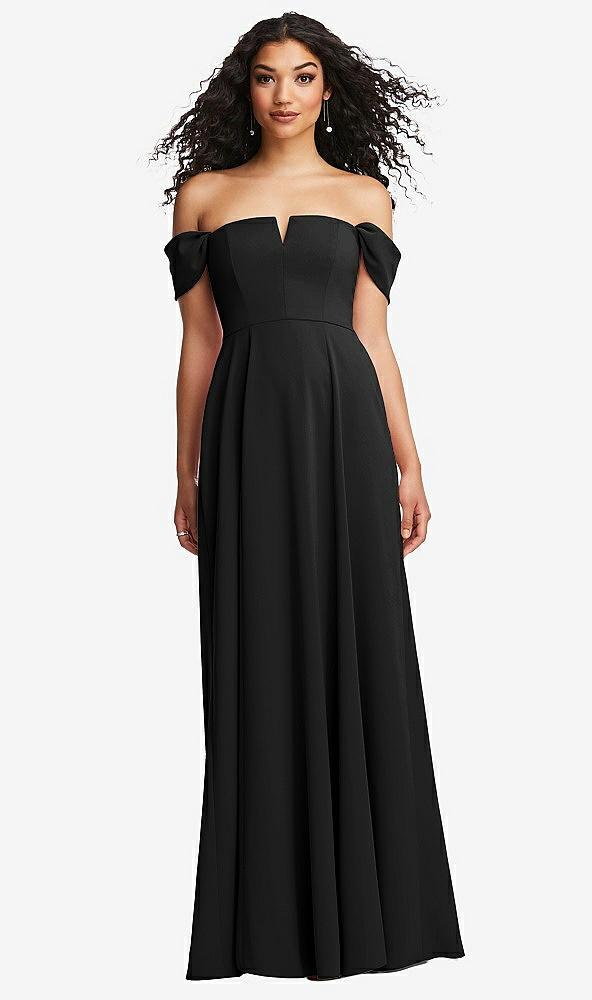 off-the-shoulder pleated cap sleeve a-line maxi dress