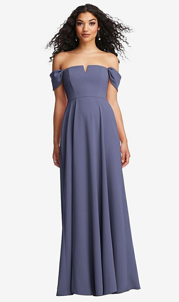 off-the-shoulder pleated cap sleeve a-line maxi dress