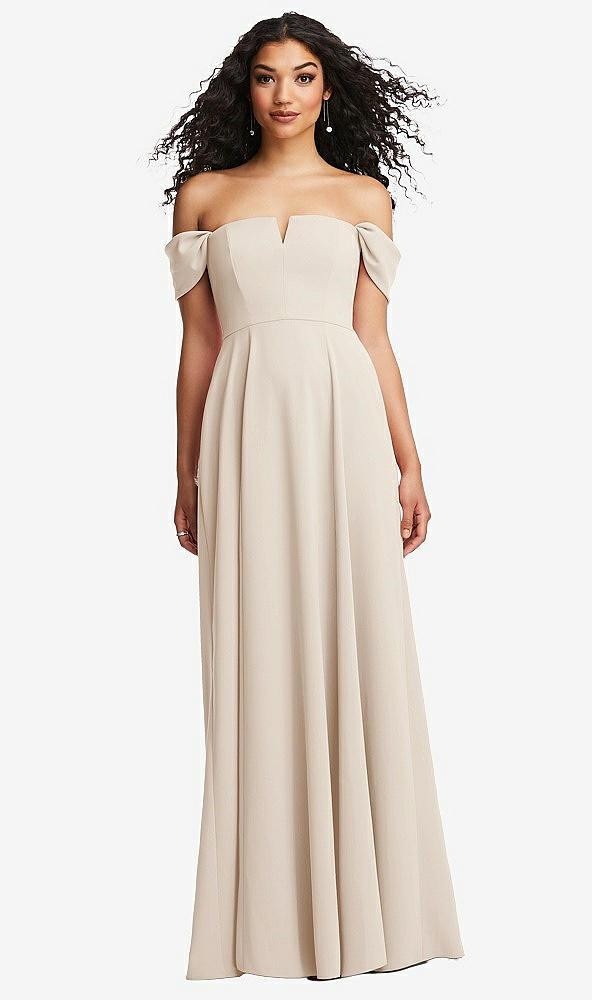 off-the-shoulder pleated cap sleeve a-line maxi dress