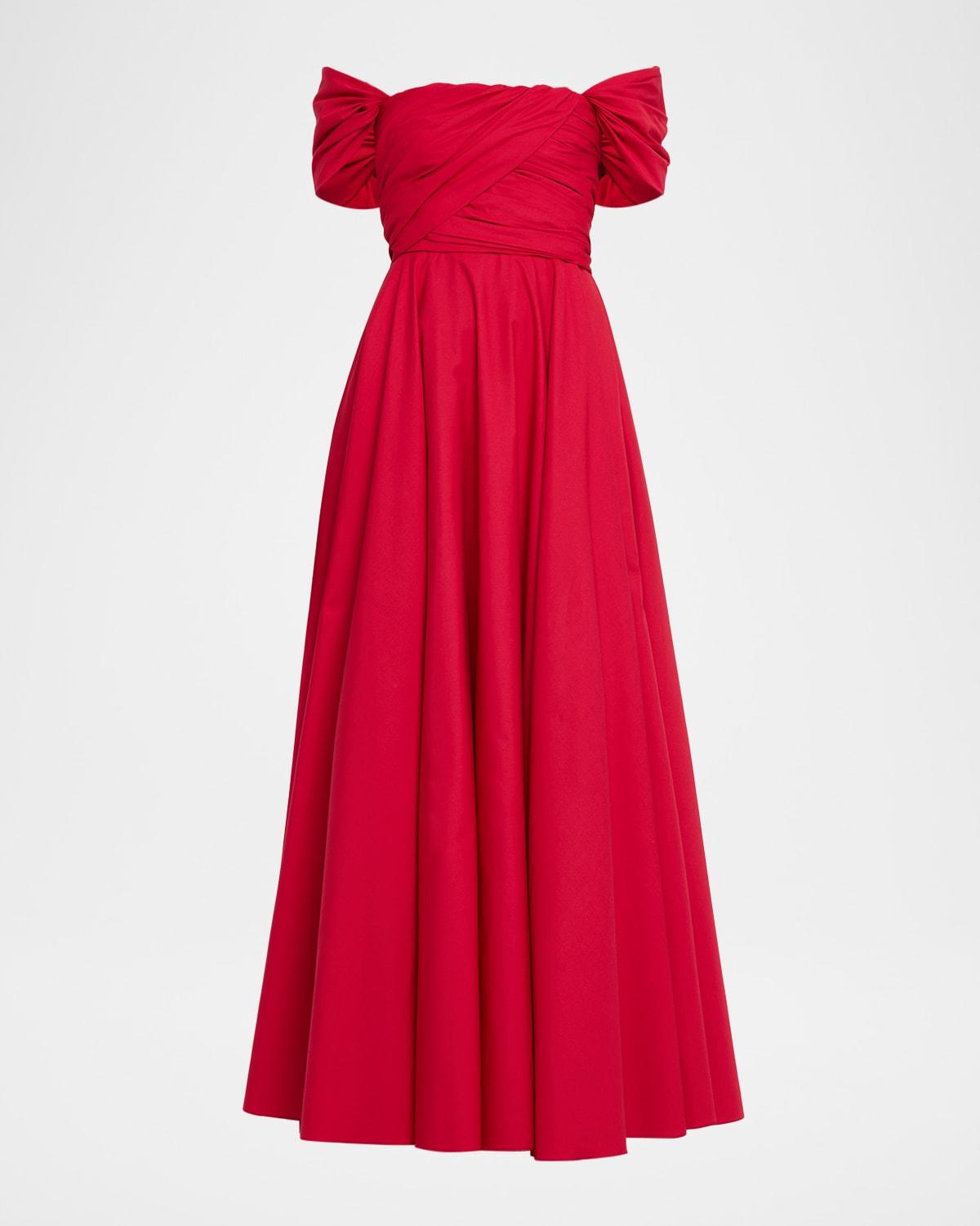 off-the-shoulder popeline maxi dress