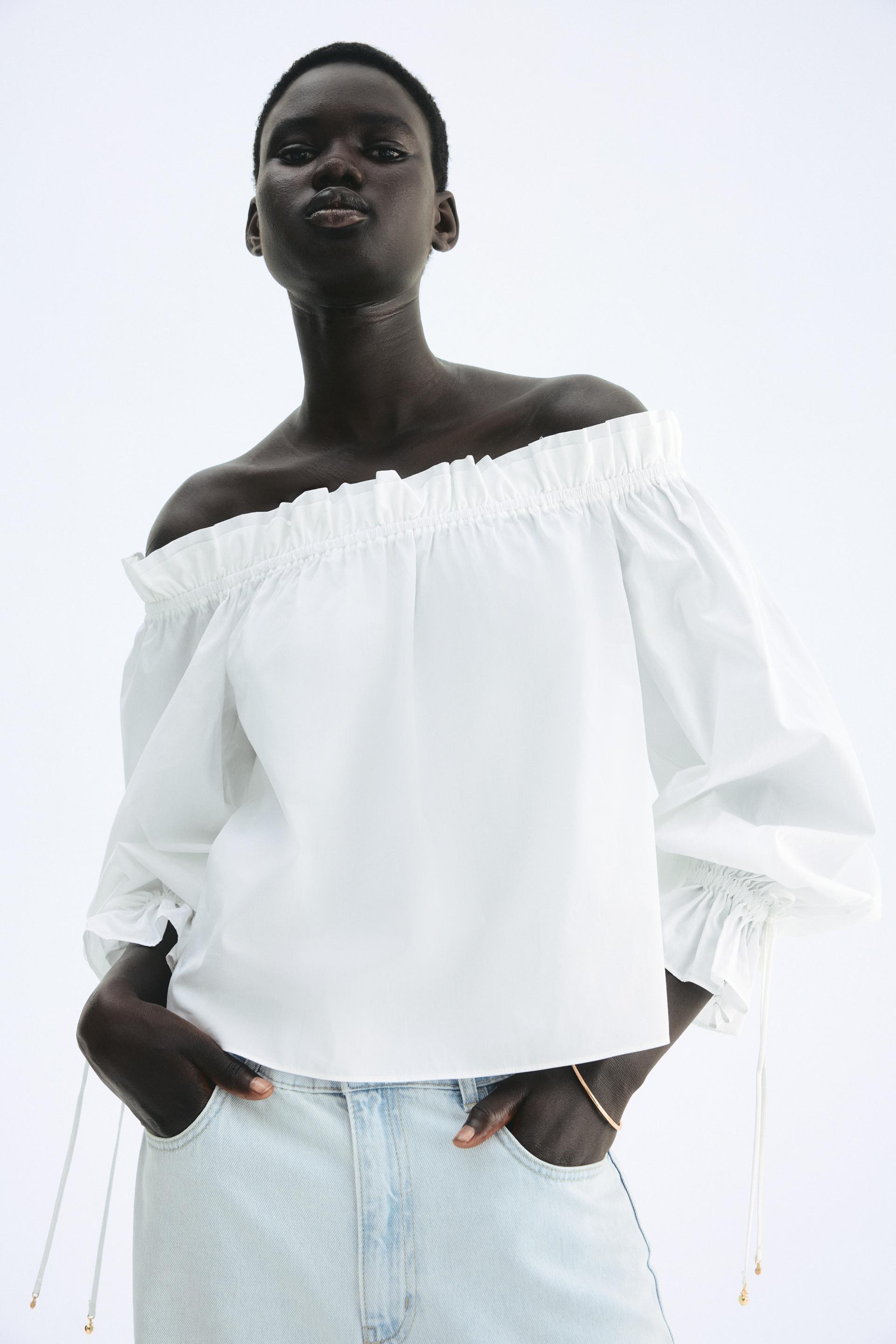 off-the-shoulder poplin blouse