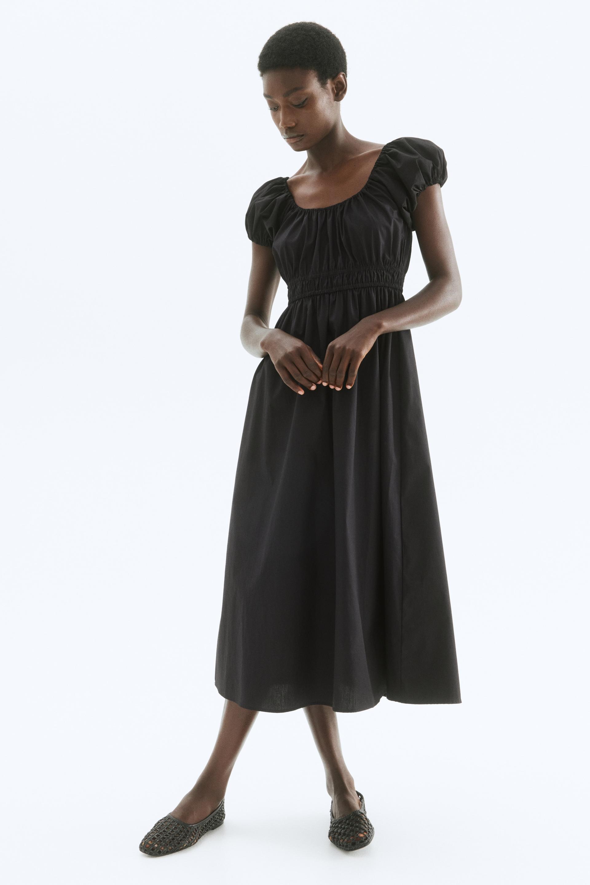 off-the-shoulder poplin dress