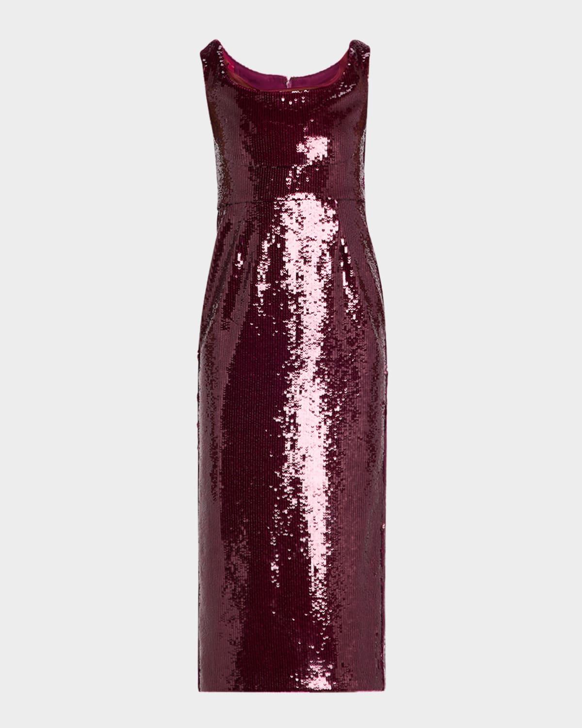 off-the-shoulder sequin midi dress