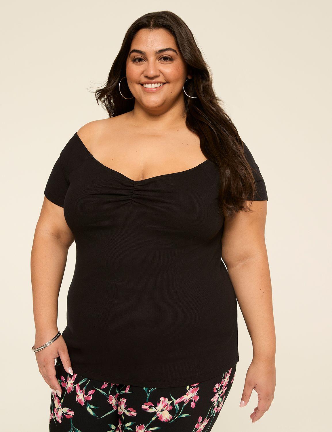 off-the-shoulder shirred-neck top