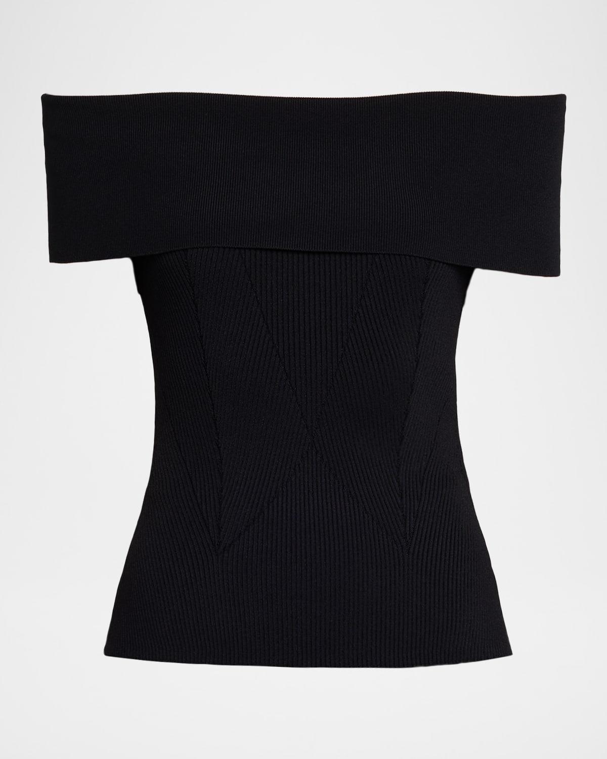 off-the-shoulder short-sleeve rib top