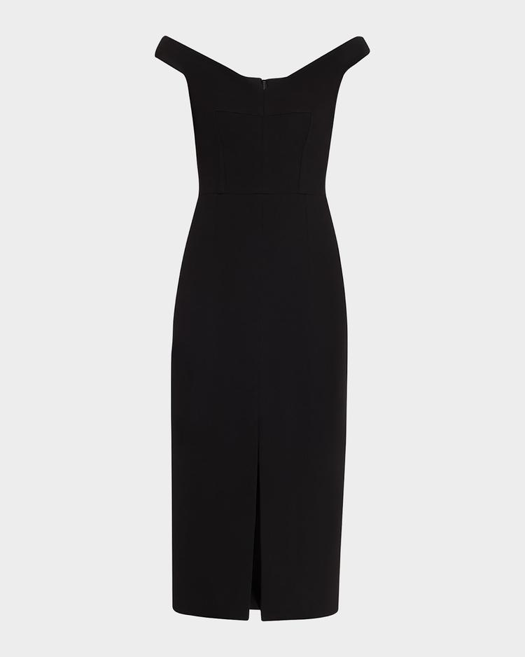 off-the-shoulder stretch boucle crepe midi dress