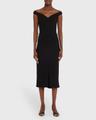 off-the-shoulder stretch boucle crepe midi dress