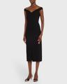 off-the-shoulder stretch boucle crepe midi dress