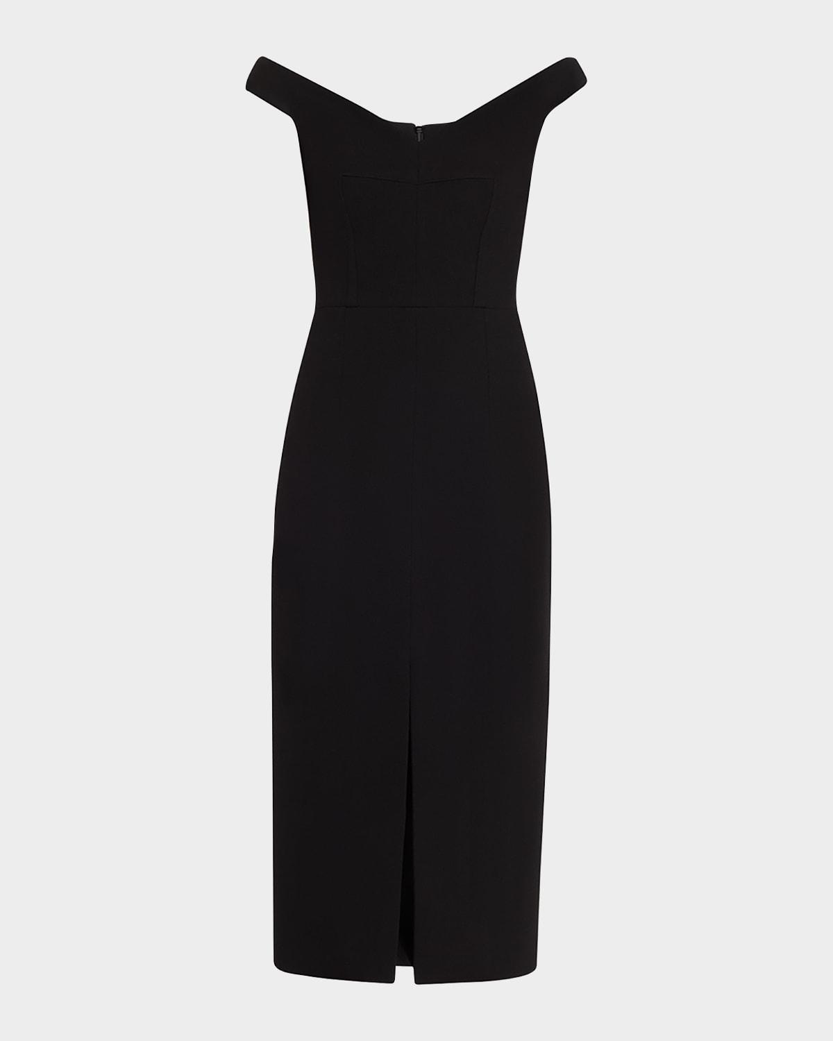 off-the-shoulder stretch boucle crepe midi dress