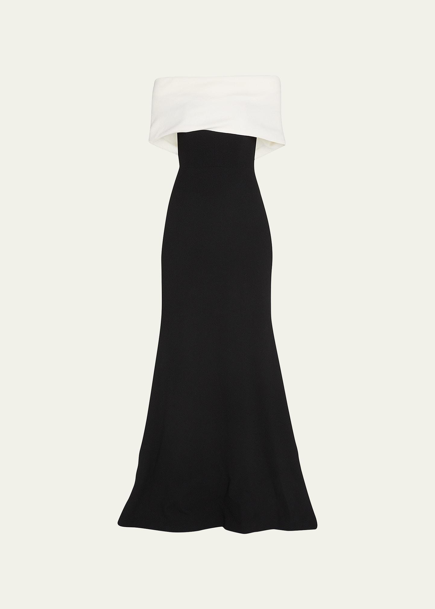 off-the-shoulder two-tone gown