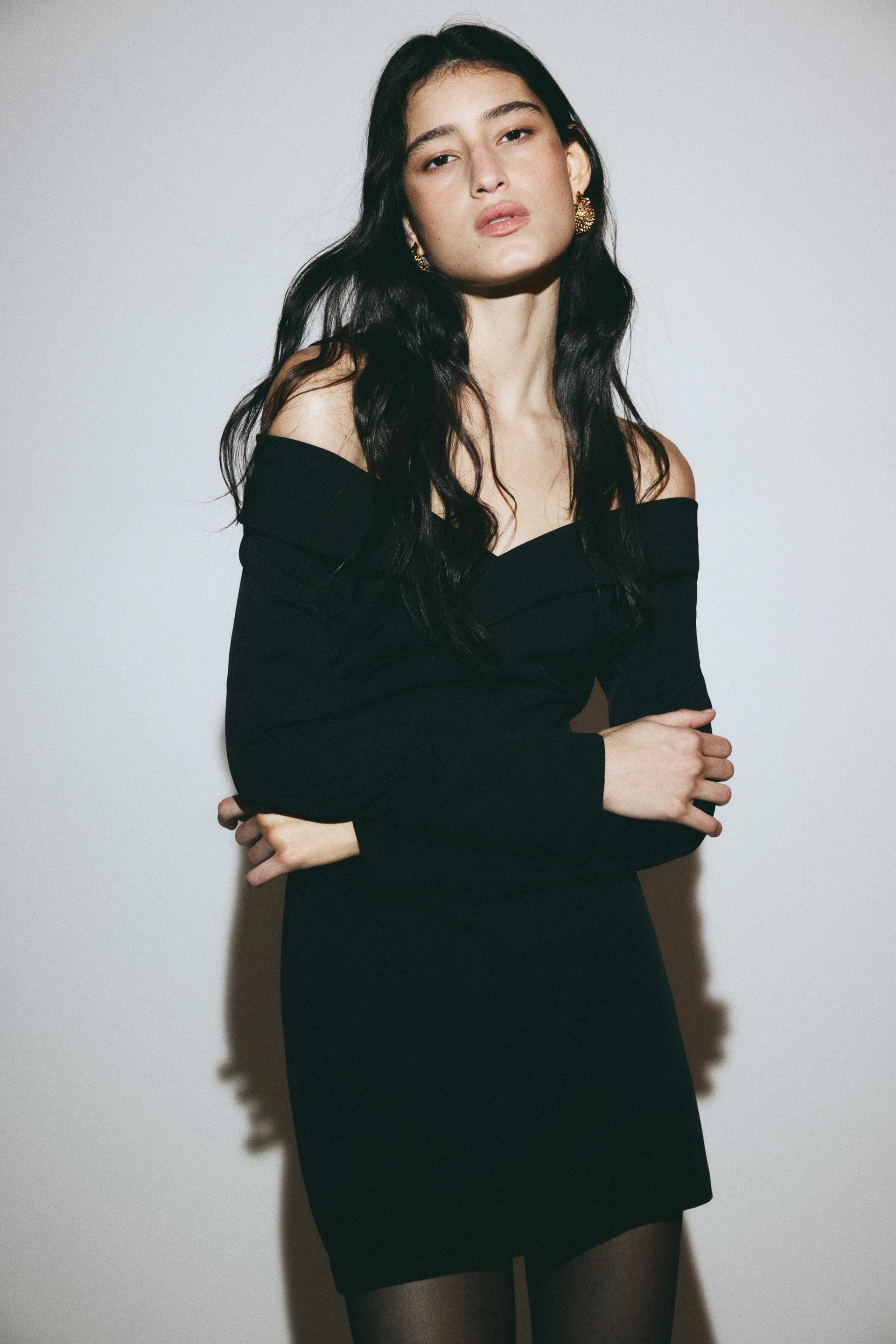 off-the-shoulder wrap dress