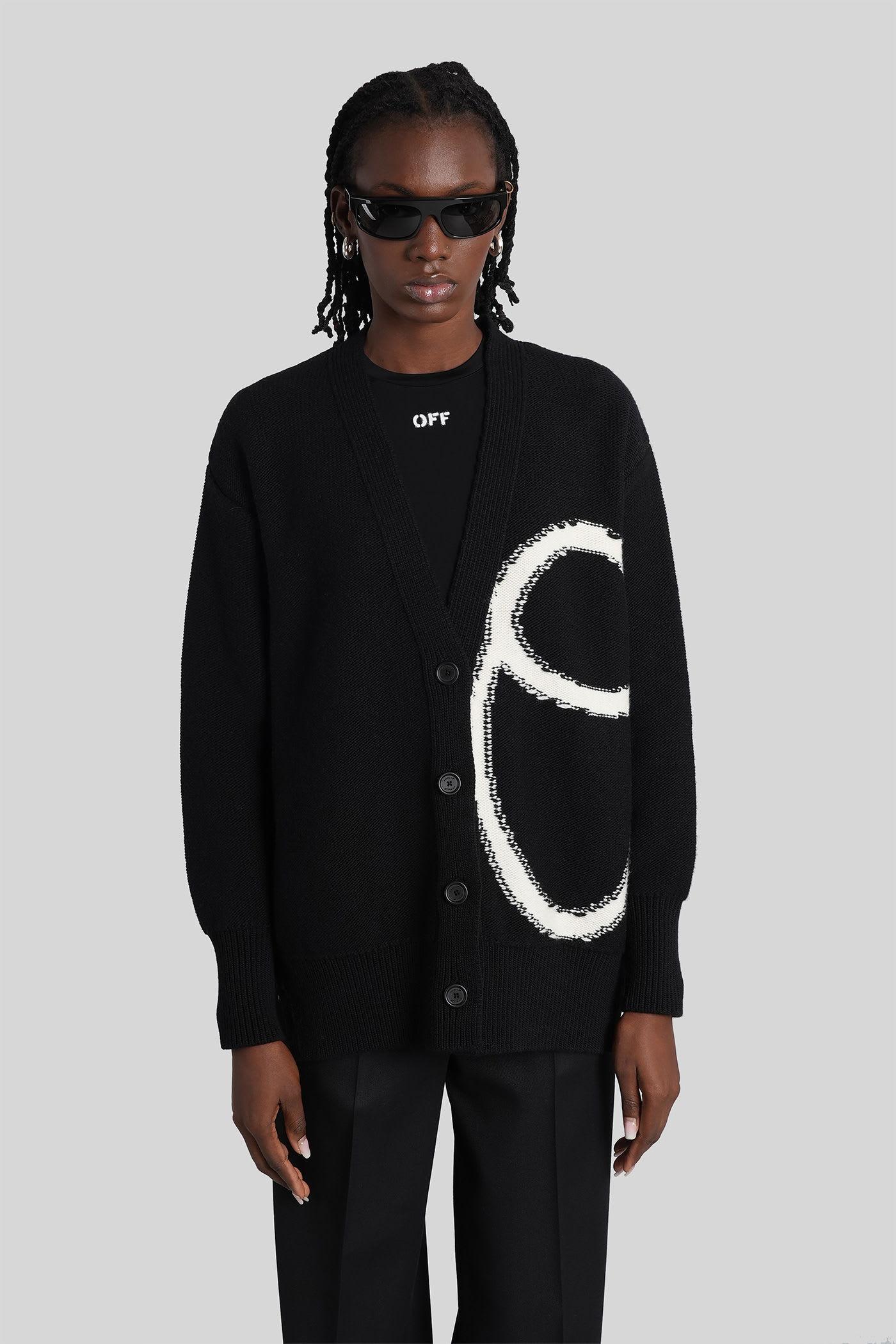 off-white cardigan in black wool