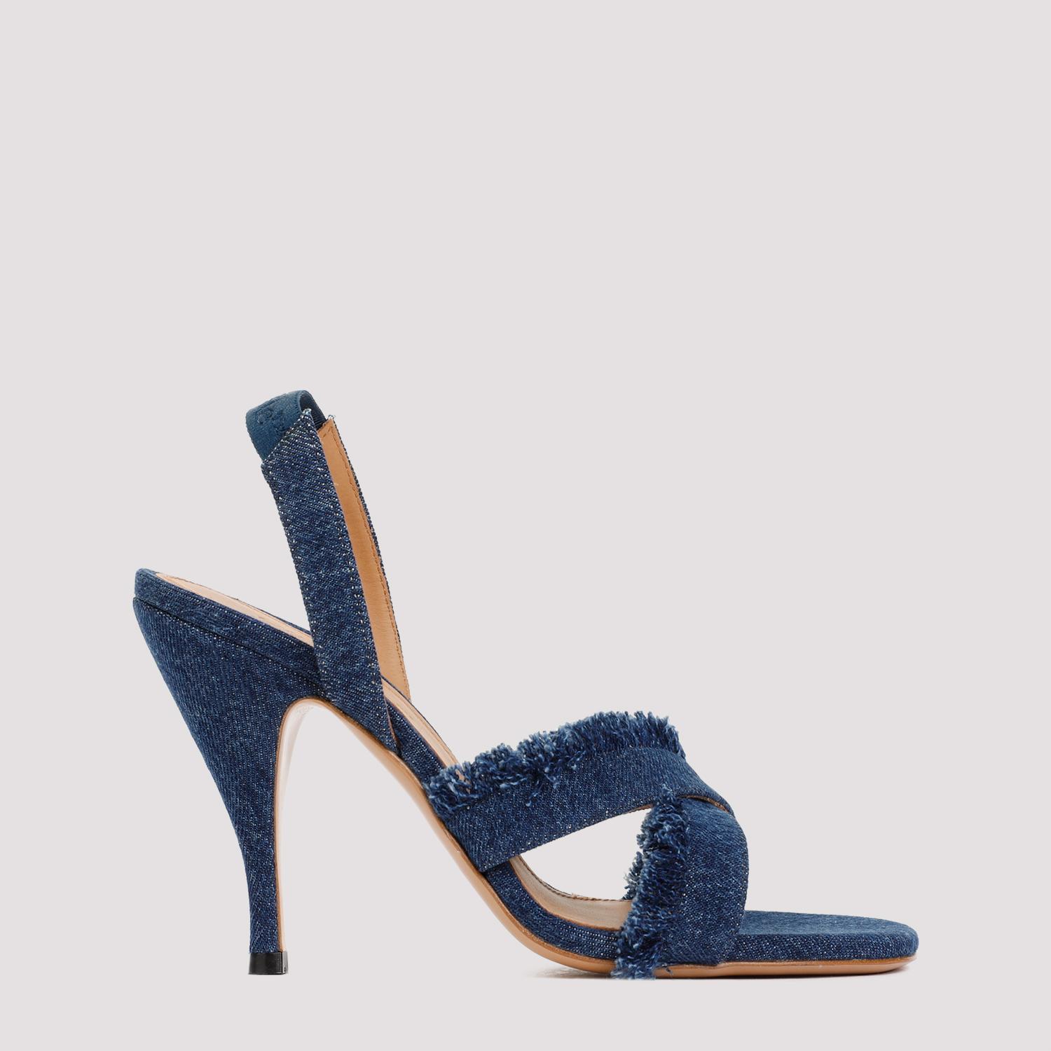 off-white curvy heel denim sandal blue cotton shoe - women