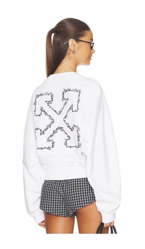 off-white embroidered arrow script sweatshirt in white.