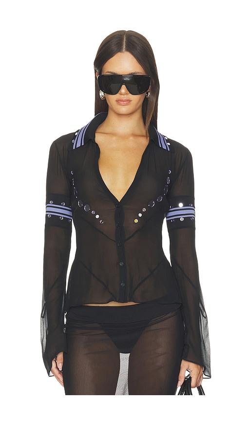 off-white geo mirror rib color block shirt in black.