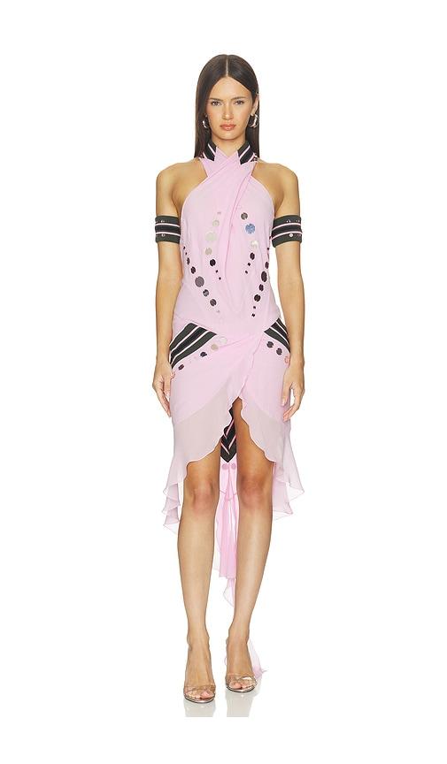 off-white geo mirror rib dress in pink.