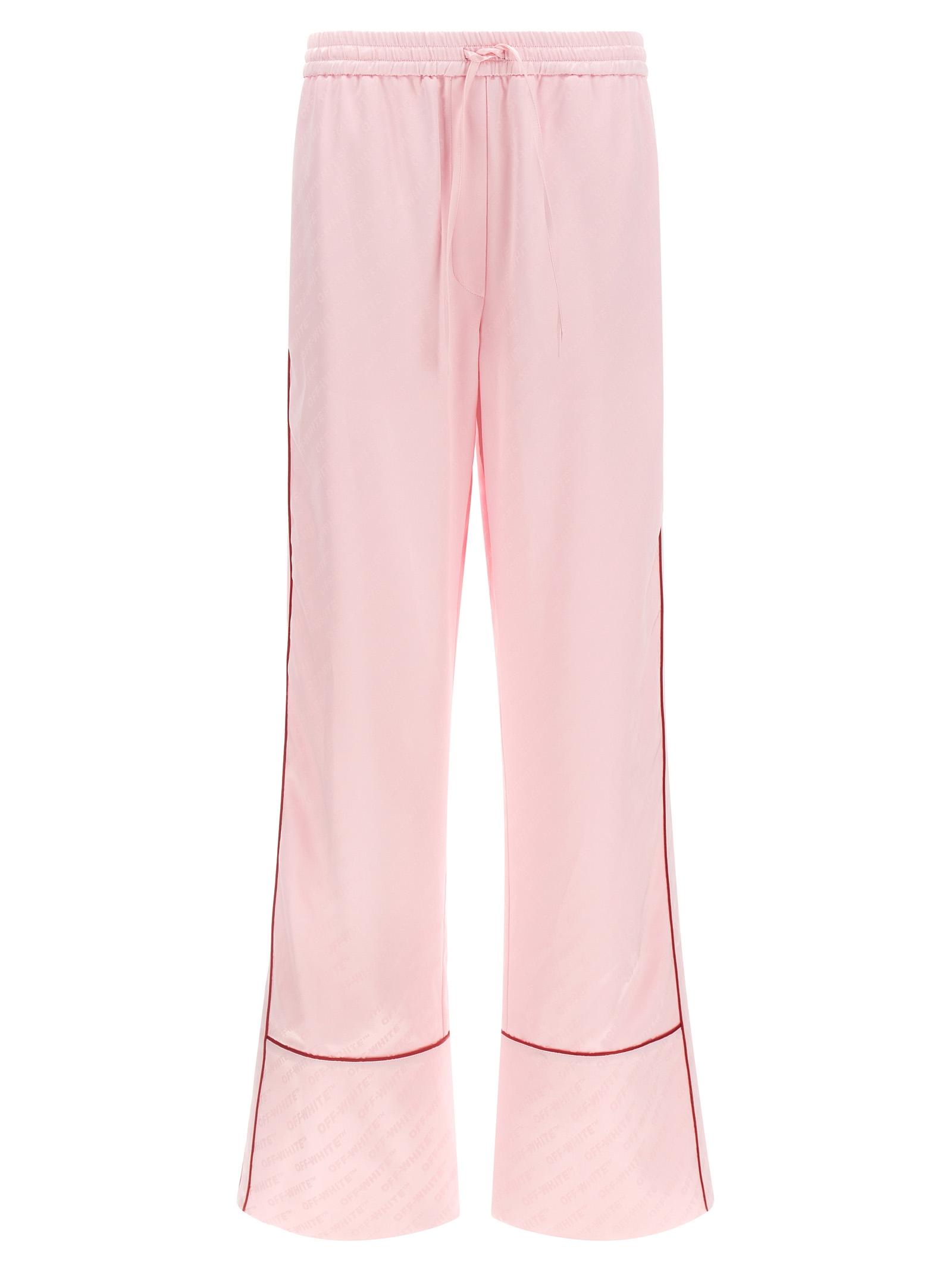 off-white jacquard satin pajama pants pink viscose polyester elastane - women