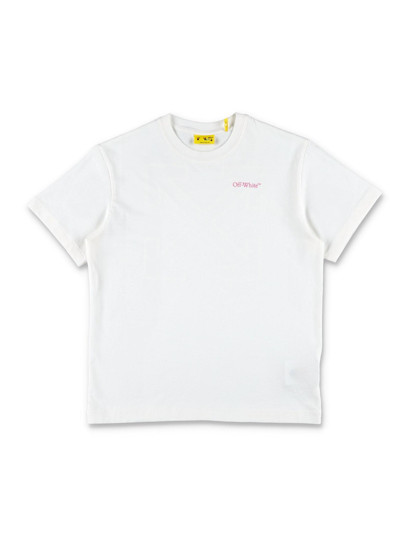 off-white kids white cotton t-shirt with pink arrow logo