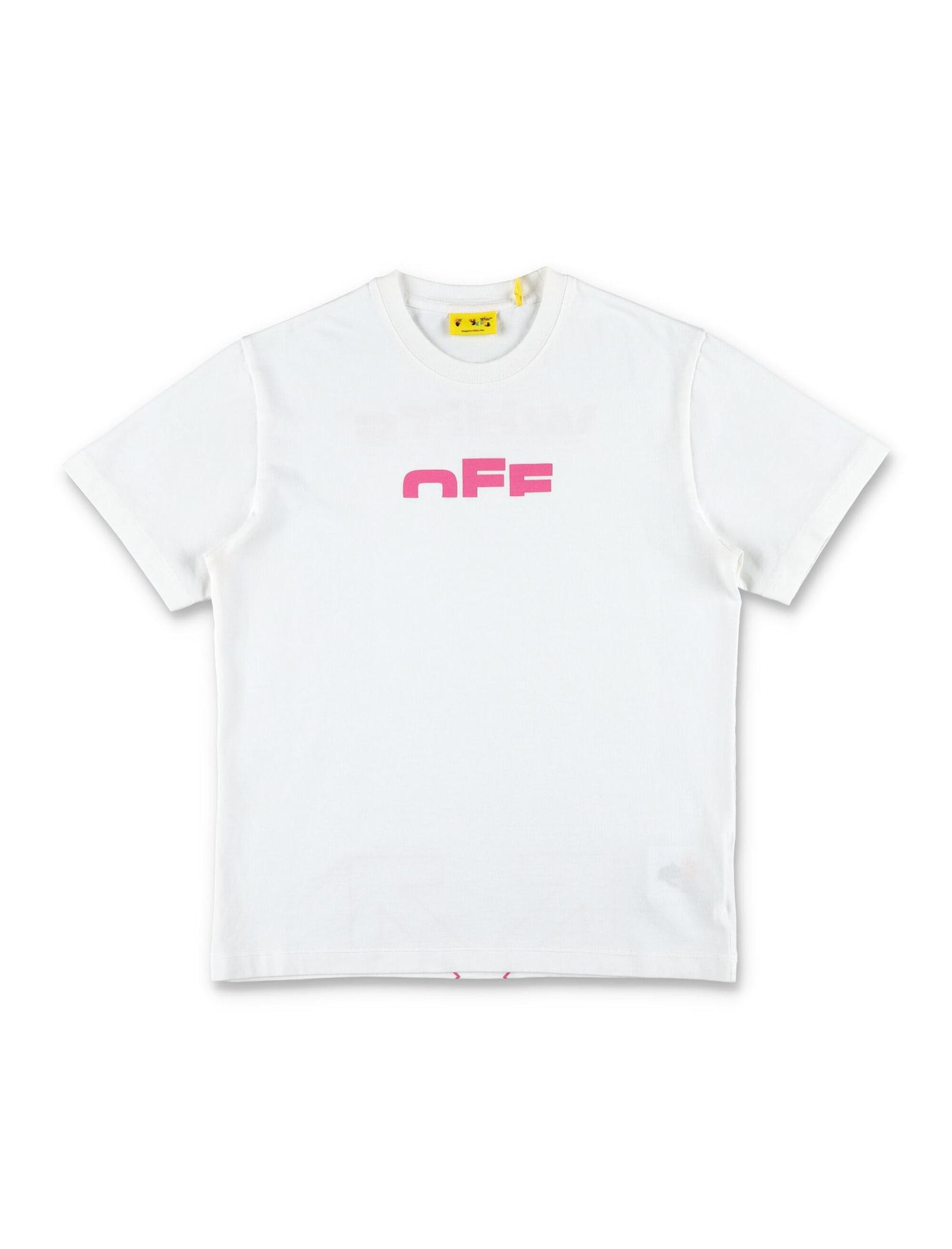 off-white kids white cotton t-shirt with pink logo print