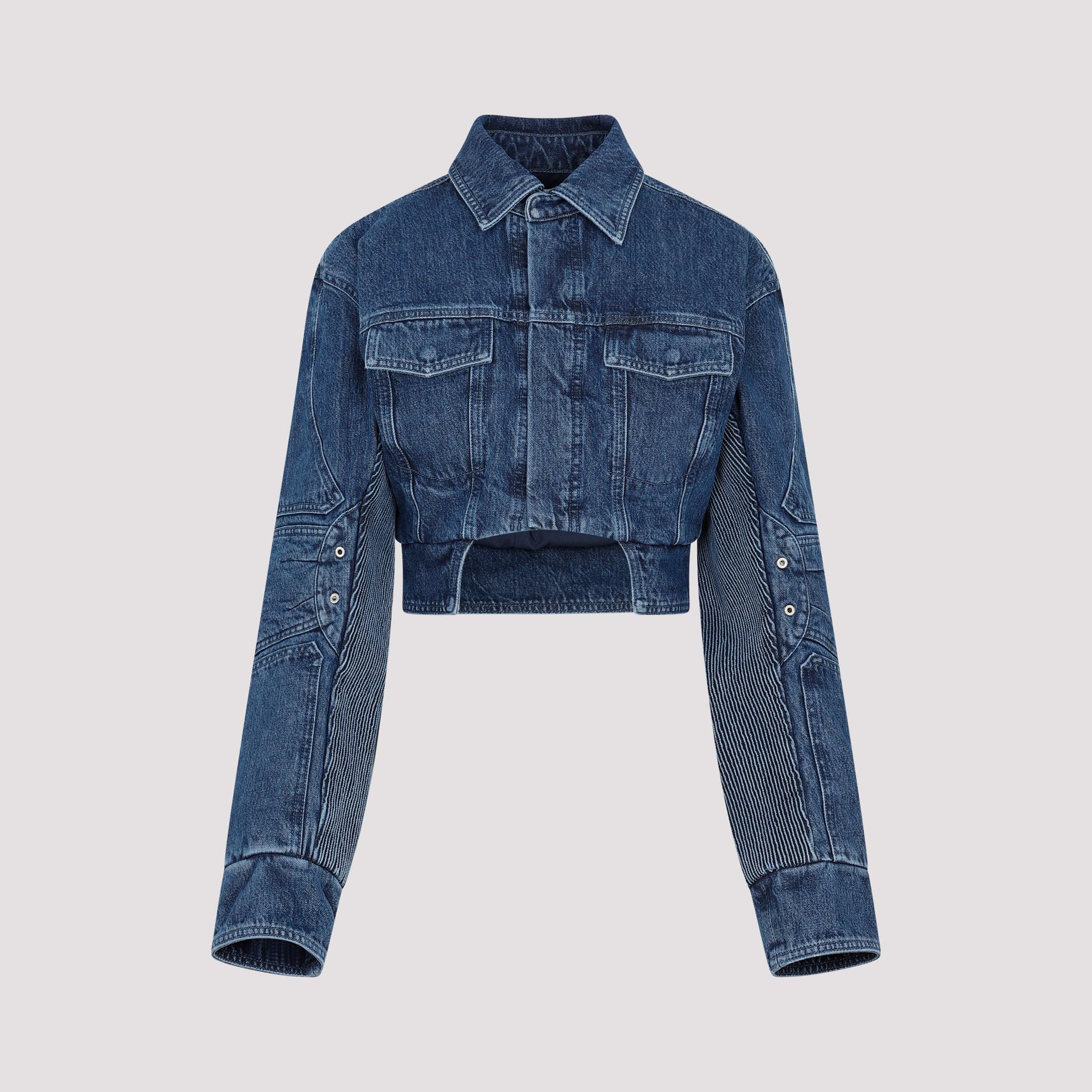 off-white motorcycle hole crop jacket blue cotton - women
